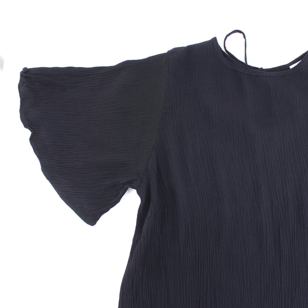 Rue Stiic Crinkle Textured Mini Dress Flutter Sleeve Keyhole Tie Black Small - Picture 7 of 16